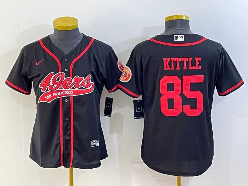 Women%27s San Francisco 49ers #85 George Kittle Black With Patch Cool Base Stitched Baseball Jersey